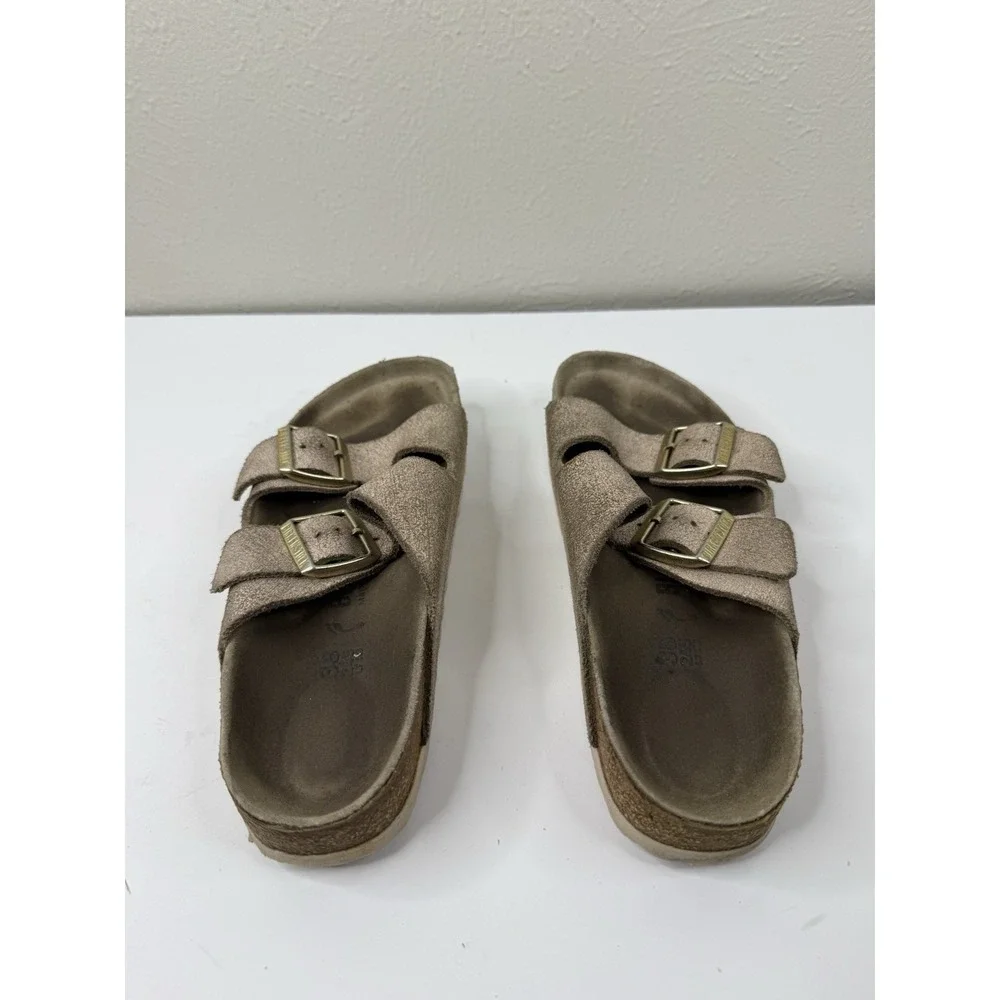 Birkenstock Womens Arizona Sandals 38 Washed Metallic Rose Big Buckle Casual 7.5
